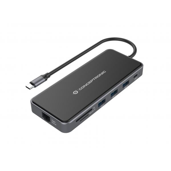 Conceptronic 12-in-1 Docking Station USB 3.2 Gen 1 - MST - HDMI x 2 - VGA - USB-C Data - USB 3.0 x 2 - USB 2.0 - SD - TF/MicroSD - Audio - Gb [DONN15G]