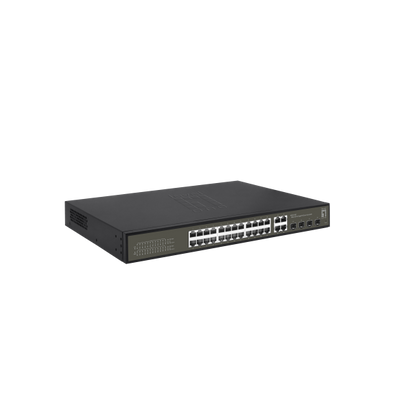 Level One Hilbert 28-Port Gigabit PoE Smart Lite Switch - 24 PoE Outputs - 4 x Gigabit SFP/RJ45 Combo - 802.3at/af PoE - 380W PoE Power Bu [GES-2128P]