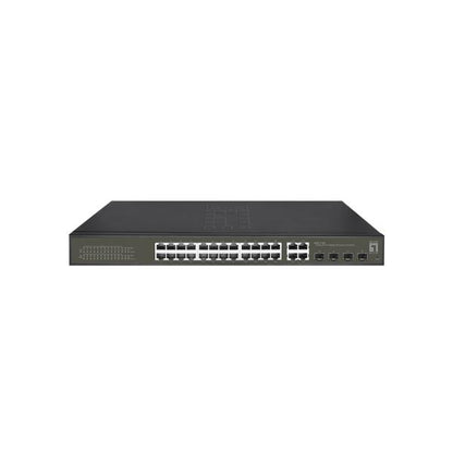 Level One Hilbert 28-Port Gigabit PoE Smart Lite Switch - 24 PoE Outputs - 4 x Gigabit SFP/RJ45 Combo - 802.3at/af PoE - 380W PoE Power Bu [GES-2128P]