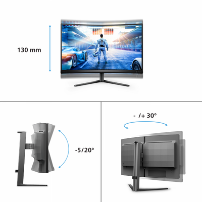 PHILIPS MONITOR GAMING CURVO 27 LED VA 16:9 QHD 1MS 400 CDM 240HZ, ALTEZZA DP/HDMI [27M2C5500W]