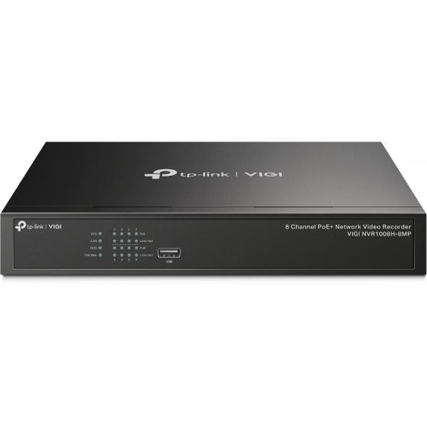 TP-Link - VIGI NVR1008H-8MP - 8 Channel PoE Network Video Recorder, 8x 10/100 Mbps PoE+ Ports, PoE Powe 113W, 802.3 af/at,1x SATA Interface (up to 10 TB), 2x USB 2.0, 53.5V DC/2.43A, 1x VGA port & 1x [VIGINVR1008H-8MP]