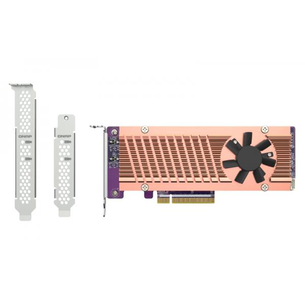 QNAP ACC - Dual M.2 PCIe SSD expansion card- supports up to two M.2 2280/22110 formfactor M.2 PCIe (Gen3 x4) SSDs- PCIe Gen3 x8 host interface- Low-profile bracket pre-loaded, Low-profile flat and Ful [QM2-2P-384A]