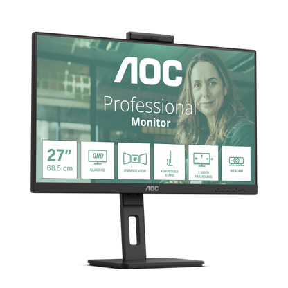 AOC MONITOR 27 LED IPS QHD 16:9 4MS 350 CDM, WEBCAM, PIVOT, DP/2HDMI, MULTIMEDIALE [Q27P3QW]