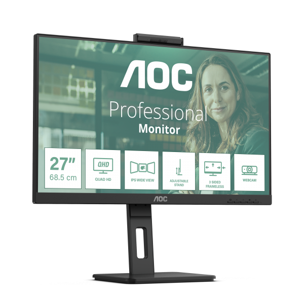 AOC MONITOR 27 LED IPS QHD 16:9 4MS 350 CDM, WEBCAM, PIVOT, DP/2HDMI, MULTIMEDIALE, SCAT APERTA [Q27P3QW_A]