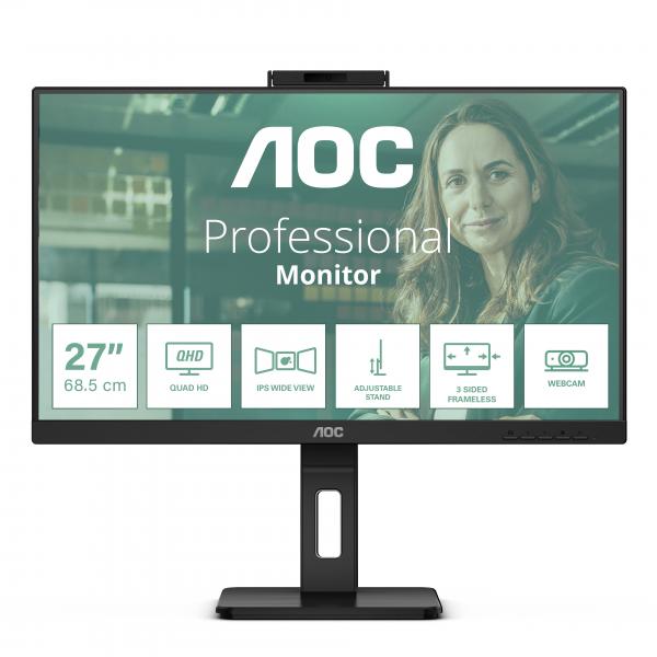 AOC MONITOR 27 LED IPS QHD 16:9 4MS 350 CDM, WEBCAM, PIVOT, DP/2HDMI, MULTIMEDIALE, SCAT APERTA [Q27P3QW_A]