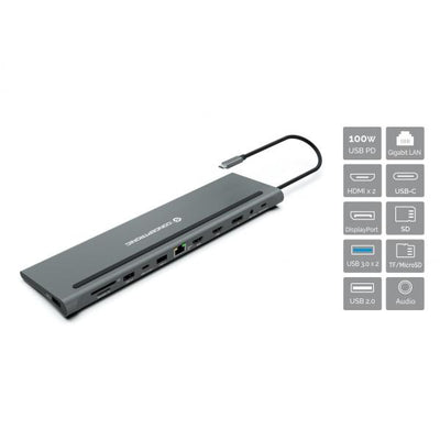 Conceptronic 12-in-1 USB 3.2 Gen 1 Docking Station - MST - Triple 4K Display - 100W USB PD - HDMI x 2 - DisplayPort - GbE LAN - USB-A 3.0 x 2 [DONN17G]