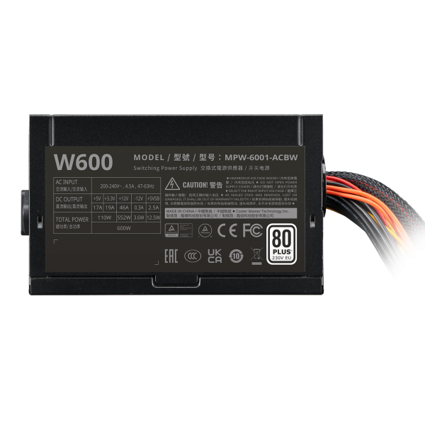 Cooler Master Elite NEX White 230V 600 alimentatore per computer 600 W 24-pin ATX ATX Nero [MPW-6001-ACBW-BEU]