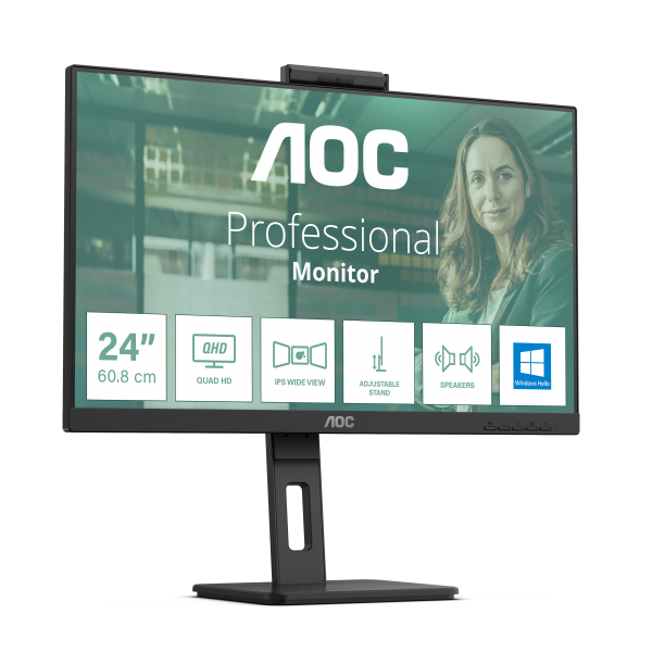 AOC MONITOR 23,8 LED IPS FHD 16:9 4MS 300 CDM, WEBCAM, USB-C, PIVOT, DP/HDMI, MULTIMEDIALE [24P3CW]