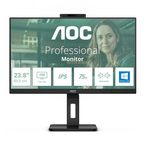 AOC MONITOR 23,8 LED IPS FHD 16:9 4MS 300 CDM, WEBCAM, USB-C, PIVOT, DP/HDMI, MULTIMEDIALE [24P3CW]