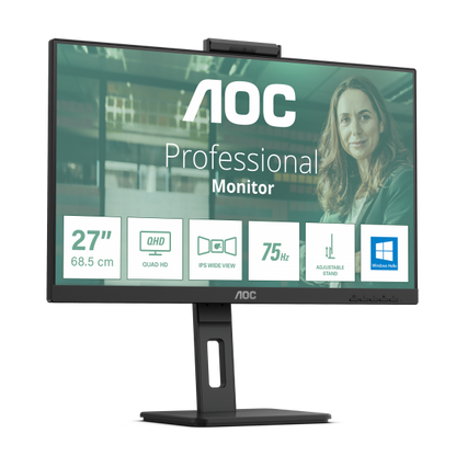 AOC MONITOR 27 LED IPS QHD 16:9 4MS 350 CDM, WEBCAM, USB-C, PIVOT, DP/2HDMI, MULTIMEDIALE [Q27P3CW]