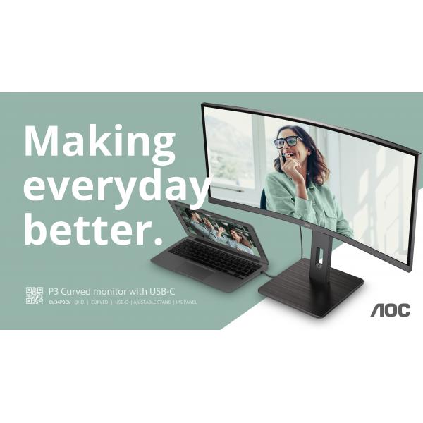 AOC MONITOR CURVO 34 LED VA WQHD 21:9 4MS 300 CDM, REG ALTEZZA, USB-C, DP/HDMI, MULTIMEDIALE [CU34P3CV]