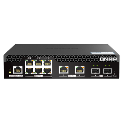 QNAP QSW-M2106PR-2S2T switch di rete Gestito L2 10G Ethernet (100/1000/10000) Supporto Power over Ethernet (PoE) 1U Nero [QSW-M2106PR-2S2T]
