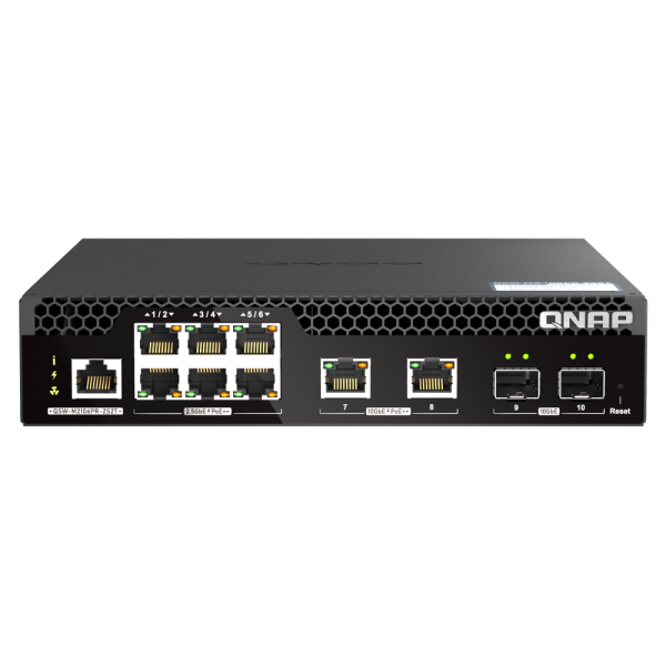 QNAP QSW-M2106PR-2S2T switch di rete Gestito L2 10G Ethernet (100/1000/10000) Supporto Power over Ethernet (PoE) 1U Nero [QSW-M2106PR-2S2T]
