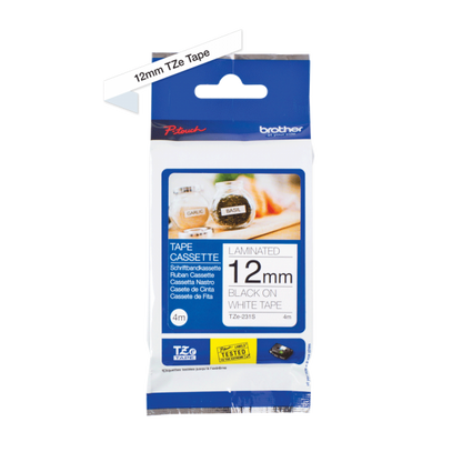 BROTHER NASTRO LAMINATO H12MM NERO SU BIANCO 4 M LUNGHEZZA [TZE231S]