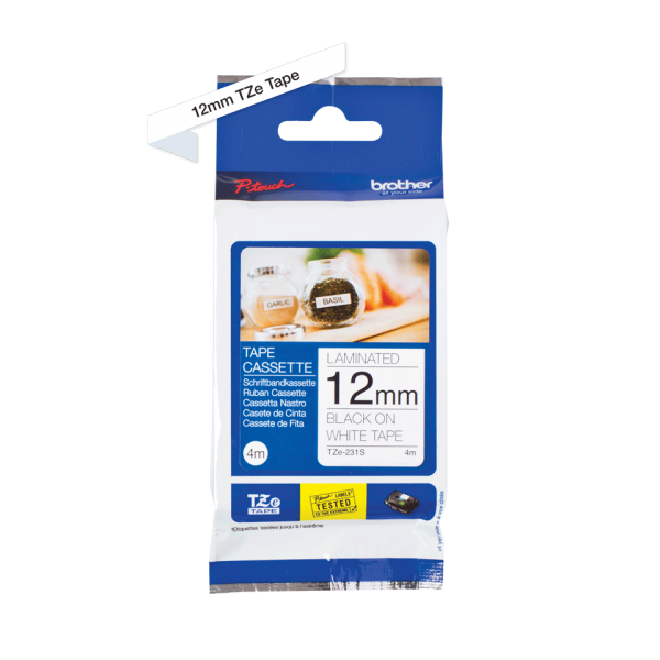 BROTHER NASTRO LAMINATO H12MM NERO SU BIANCO 4 M LUNGHEZZA [TZE231S]