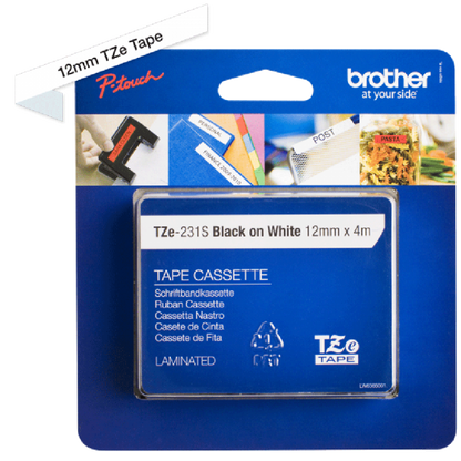 BROTHER NASTRO LAMINATO H12MM NERO SU BIANCO 4 M LUNGHEZZA [TZE231S]
