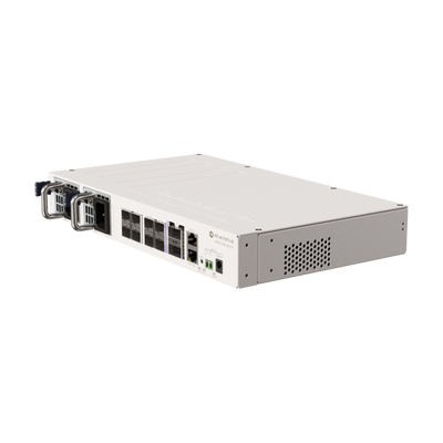 MikroTik - Cloud Router Switch 510-8XS-2XQ-IN with QCA9531 650 MHz CPU, 128 MB RAM, 98DX4310 switch chip, 2 x 100G QSFP28 ports, 8 x 25G SFP28 ports, 1 x 100Mbit Eth port for management, RouterOS L5, [CRS510-8XS-2XQ-IN-USATO]