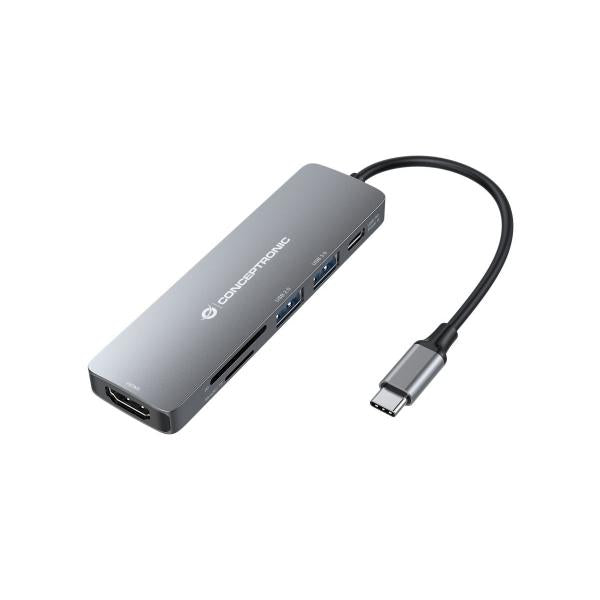 Conceptronic 6-in-1 USB 3.2 Gen 1 Docking Station - HDMI - 100W USB PD - USB 3.0 - USB 2.0 - SD - TF/MicroSD [DONN11G]