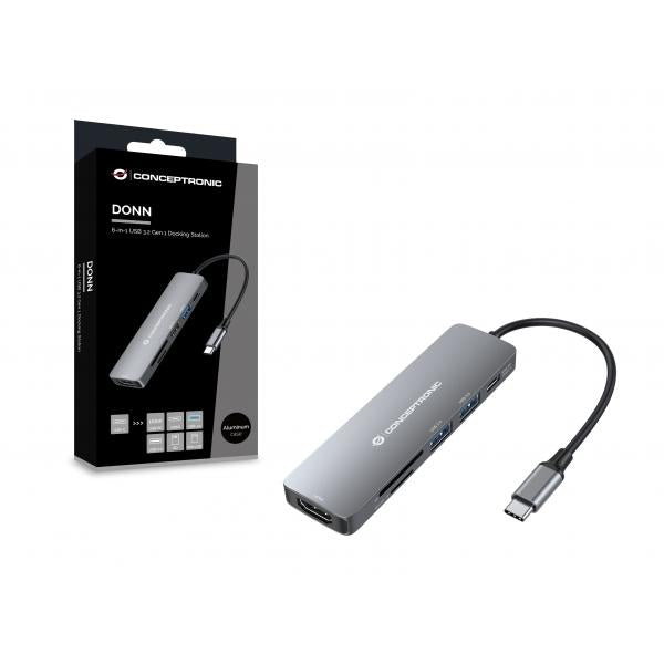 Conceptronic 6-in-1 USB 3.2 Gen 1 Docking Station - HDMI - 100W USB PD - USB 3.0 - USB 2.0 - SD - TF/MicroSD [DONN11G]