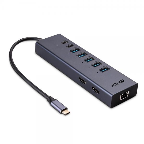Lindy 43373 replicatore di porte e docking station per laptop Cablato USB 3.2 Gen 2 (3.1 Gen 2) Type-C Grigio [LINDY43373]