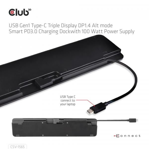 CLUB 3D DOCKING STATION USB-C GEN 1 TRIPLE DP 100W POWER SUPPLY [CSV-1565]