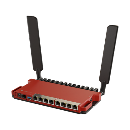 MikroTik, L009UiGS-2HaxD with dual core 800MHz CPU, 512MB RAM, 8 x Gbit LAN, 1 x 2.5 Gbit SFP port, 2.4 GHz 802.11b/g/n/ax dual-chain wireless, 4dBi 2.4GHz external antennas, USB, desktop case, PSU, R [L009UiGS-2HaxD-IN]