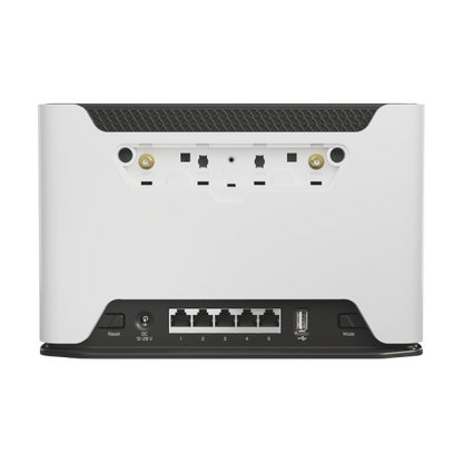 Mikrotik, Chateau LTE6 with 716MHz four core CPU, 256MB RAM, 5 x Gigabit LAN, two wireless interfaces (built-in 2.4Ghz 802.11b/g/n two chain wireless with integrated antennas, built-in 5Ghz 802.11a/n [D53G-5HacD2HnD-TC&FG621-EA]