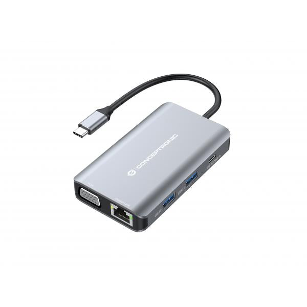 Conceptronic 7-in-1 USB 3.2 Gen 1 Docking Station - HDMI - VGA - GbE LAN - USB-A 3.0 x 3 - 100W USB PD [DONN21G]