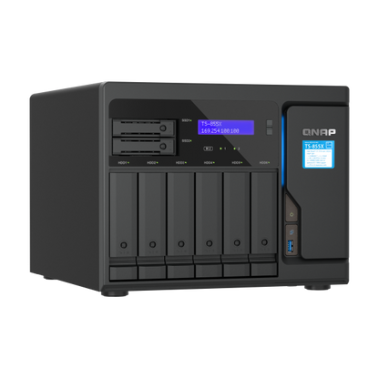 QNAP NAS - 8-Bay NAS, Intel Atom C5125 8-core/8-thread 2.8GHz processor, 8 GB UDIMM DDR4 non-ECC (1 x 8GB), 4 x UDIMM DDR4 slots with ECC supported, 6 x 2.5"/3.5" SATA HDD/SSD bays + 2 x 2.5" SATA S [TS-855X-8G]