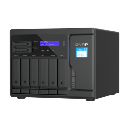 QNAP NAS - 8-Bay NAS, Intel Atom C5125 8-core/8-thread 2.8GHz processor, 8 GB UDIMM DDR4 non-ECC (1 x 8GB), 4 x UDIMM DDR4 slots with ECC supported, 6 x 2.5"/3.5" SATA HDD/SSD bays + 2 x 2.5" SATA S [TS-855X-8G]