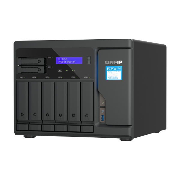 QNAP NAS - 8-Bay NAS, Intel Atom C5125 8-core/8-thread 2.8GHz processor, 8 GB UDIMM DDR4 non-ECC (1 x 8GB), 4 x UDIMM DDR4 slots with ECC supported, 6 x 2.5"/3.5" SATA HDD/SSD bays + 2 x 2.5" SATA S [TS-855X-8G]