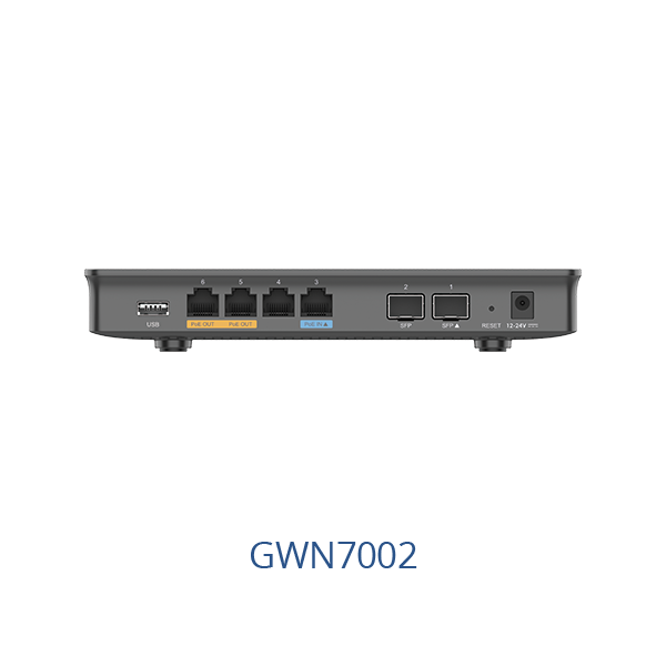 Grandstream GWN7002 - Wired Router, 2x SFP, 4x GbE WAN/LAN, 1x PoE-In, 2x PoE-Out, 2.2Gbps NAT routing, 60K NAT sessions, VPN (530Mbps), DPI, SDN, cloud provisioning, integrated GWN local master, USB [GWN7002]