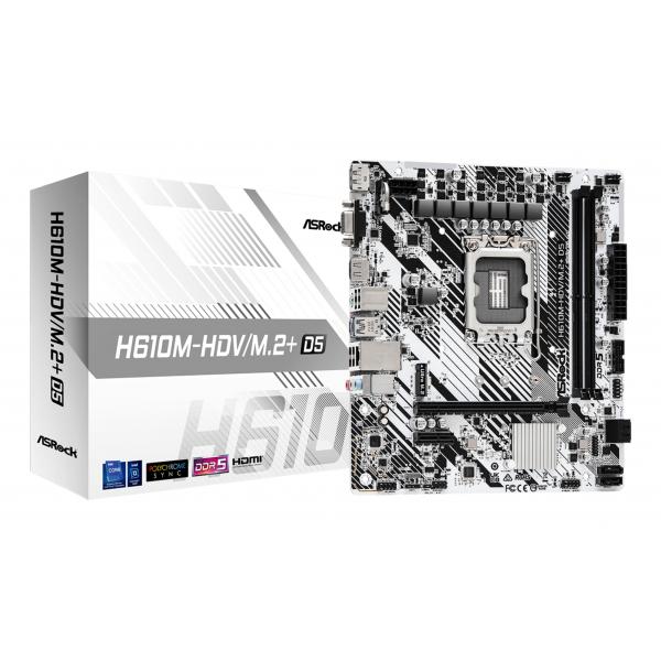 ASROCK MB H610, H610M-HDV/M.2+ D5, LGA 1700, 2DDR5, GLAN, 4SATA3, MATX [H610M-HDV/M.2+ D5]