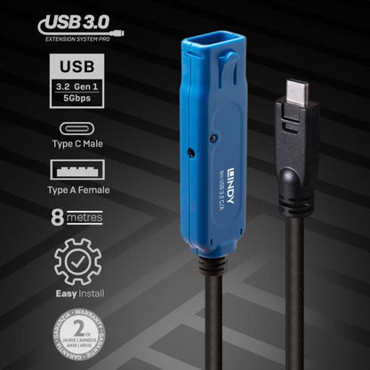 LINDY No. 43381 - Prolunga Attiva USB 3.2 5Gbps C/A Pro, 8m [LIN-43381]