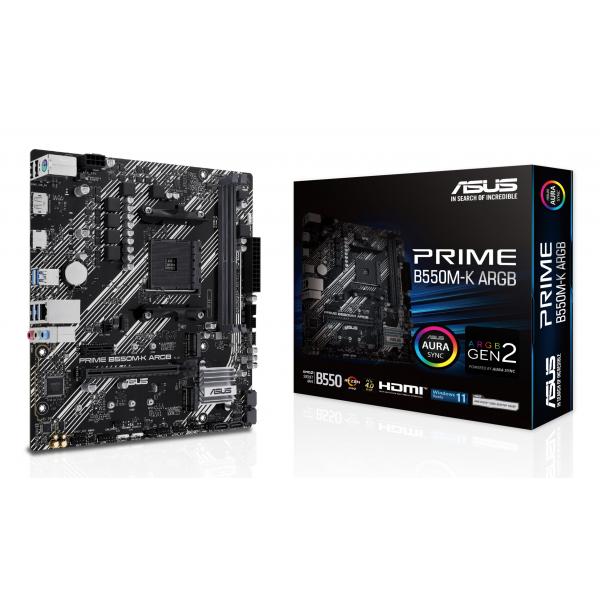 ASUS MB AMD B550 GAMING, PRIME B550M-K ARGB, AM4 2DDR4, DP/HDMI, GLAN, DUAL M2, MATX, RGB, 90MB1GC0- [PRIME B550M-K ARGB]