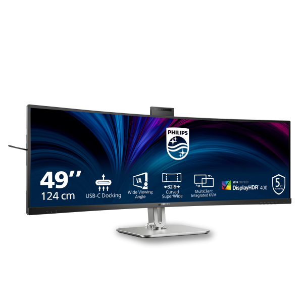 PHILIPS MONITOR CURVO 49 LED VA 32:9 4K UHD 4MS 450 CDM, REG ALTEZZA, USB-C DOCK, WEBCAM, DP/HDMI [49B2U5900CH]
