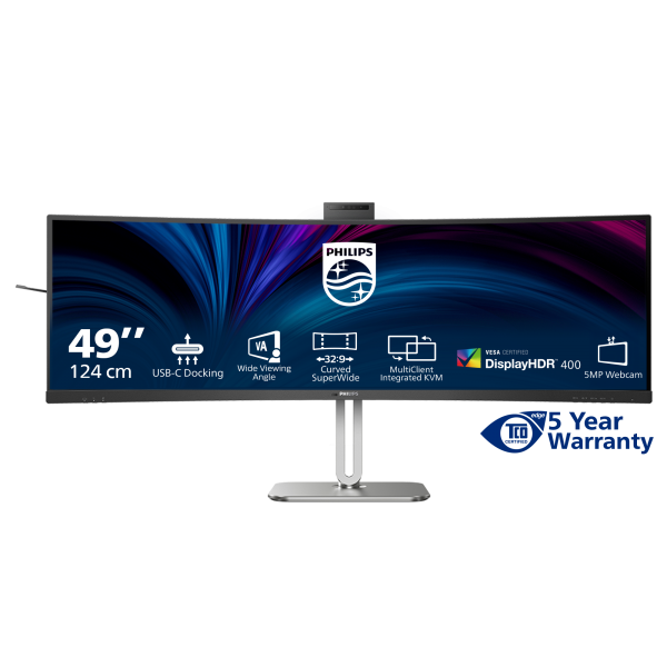 MONITOR CURVO PHILIPS 49 LED VA 32:9 4K UHD 4MS 450 CDM, REG. DE ALTURA, DOCK USB-C, WEBCAM, DP/HDMI [49B2U5900CH]