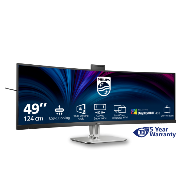 MONITOR CURVO PHILIPS 49 LED VA 32:9 4K UHD 4MS 450 CDM, REG. DE ALTURA, DOCK USB-C, WEBCAM, DP/HDMI [49B2U5900CH]
