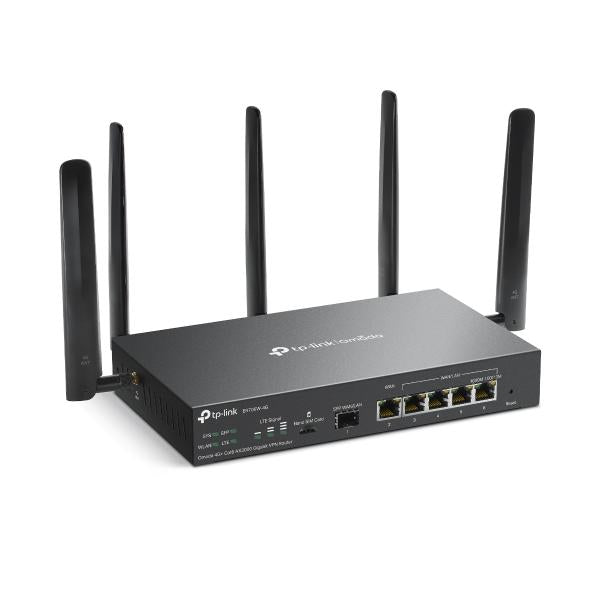 TP-Link - ER706W-4G - Omada 4G+ Cat6 AX3000 Gigabit VPN Router, 1x Gigabit SFP WAN/LAN Port, 1x Gigabit RJ45 WAN Port, 4x Gigabit WAN/LAN RJ45 Ports, 1 Nano SIM slot (4G+ Cat6), 574Mbps at 2.4 GHz + 2 [ER706W-4G]
