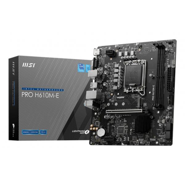 MSI MB H610, PRO H610M-E DDR5, LGA 1700, 2DD54, 1PCI-EX16,1PCI-EX1,1M.2 GEN4,4SATA3.0,4USB3.2GEN1,8U [PRO H610M-E]