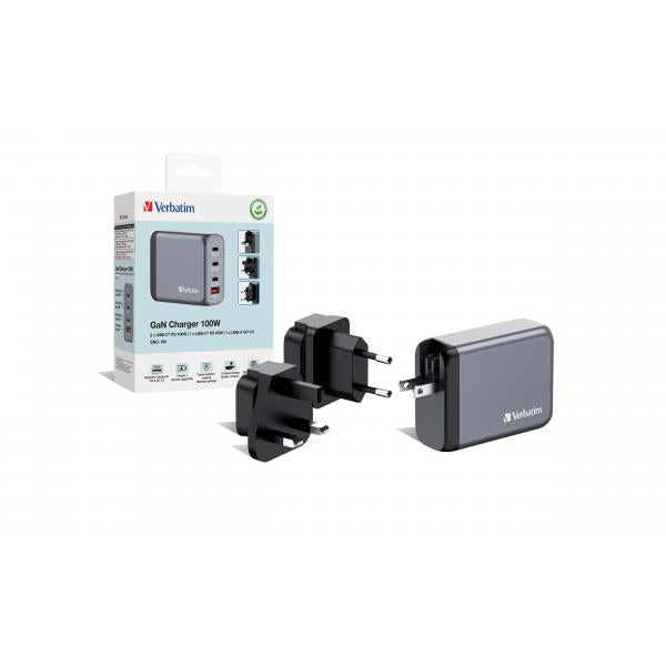 CARGADOR DE PARED VERBATIM GNC-100 CARGADOR GAN 4 PUERTOS 100W USB A/C (UE/UK/US) [32202] 