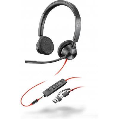 Hp Poly Blackwire 3325 Stereo USB-C Headset +3.5mm Plug + USB-C/A Adapter [8X221AA]