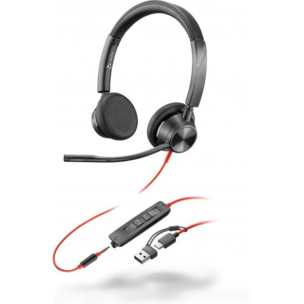 Hp Poly Blackwire 3325 Stereo USB-C Headset +3.5mm Plug + USB-C/A Adapter [8X221AA]