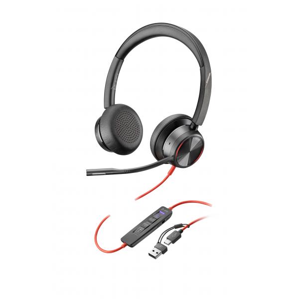 HP Poly Cuffie stereo Poly Blackwire 8225 con connettore USB-C, certificate per Microsoft Teams + adattatore USB-C/A [8X225AA]