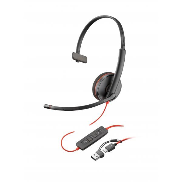 Hp Poly Blackwire 3210 Monaural USB-C Headset +USB-C/A Adapter - BULK [8X214A6]