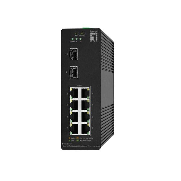 Level One Hilbert 10-Port Industrial Gigabit PoE Smart Lite Switch - 2 x SFP - 8 PoE Outputs - 802.3at/af PoE [IGS-2110P]