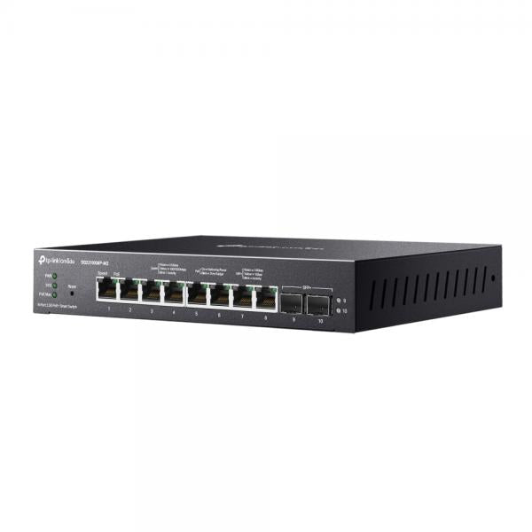 TP-Link - SG2210XMP-M2 - Omada 8-Port 2.5GBASE-T and 2-Port 10GE SFP+ Smart Switch with 8-Port PoE+, 8 2.5G PoE+ Ports, 2 10G SFP+ Slots, 802.3at/af, 160 W PoE Power, Desktop & Fanless Steel Case [SG2210XMP-M2]