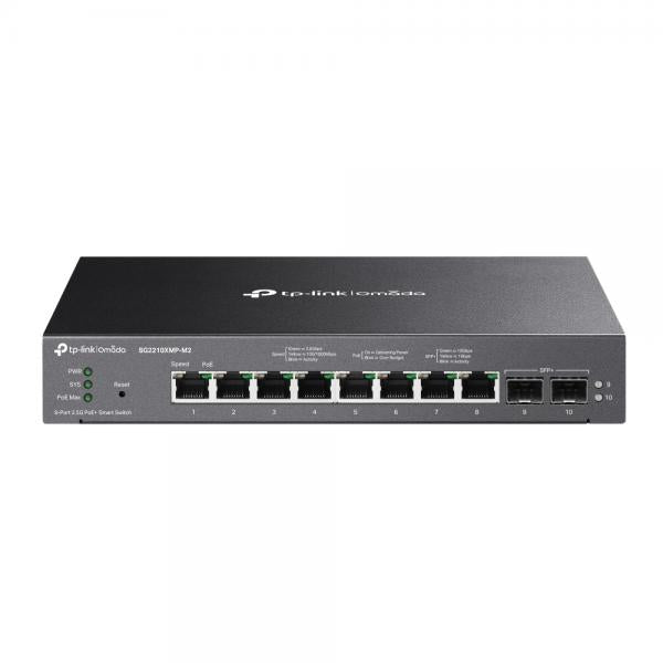 TP-Link - SG2210XMP-M2 - Omada 8-Port 2.5GBASE-T and 2-Port 10GE SFP+ Smart Switch with 8-Port PoE+, 8 2.5G PoE+ Ports, 2 10G SFP+ Slots, 802.3at/af, 160 W PoE Power, Desktop & Fanless Steel Case [SG2210XMP-M2]