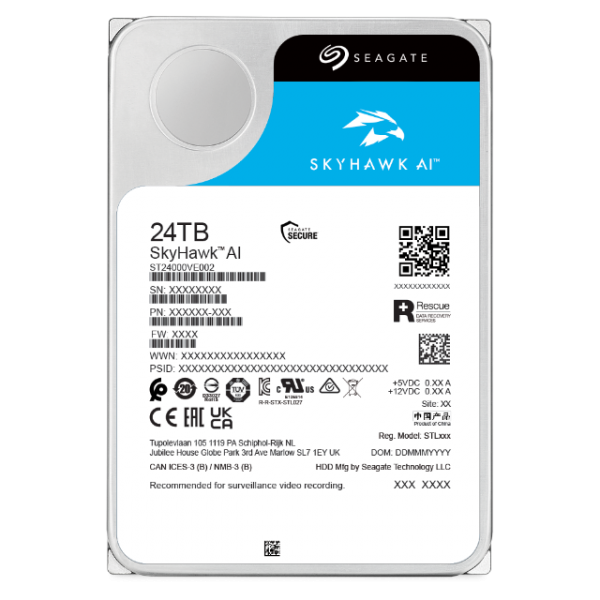 Seagate SkyHawk AI disco rigido interno 24 TB 7200 Giri/min 512 MB 3.5" Serial ATA III [ST24000VE002]