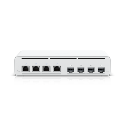 Ubiquiti - UISP-S-Plus-EU - Switch for ISP application with (4) 2.5 GbE RJ45 ports with 27V passive PoE output, (4) 10G SFP+ ports, 60W (27V) total PoE availability*, 20W/port (2-pair) / 40W/port (4-p [UISP-S-Plus-EU]
